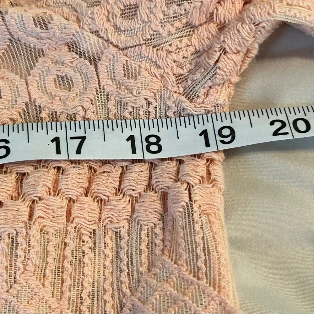 Lucky Brand Womens M Blush Pink Crochet 3/4 Sleeves Boho Top Sheer Square Neck - Picture 9 of 10